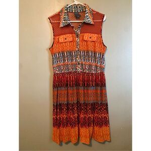 Gabby Skye Orange & Blue Printed Sleeveless Fit & Flare Mini Dress 12